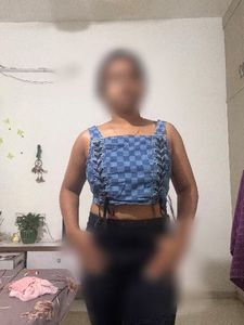 Chic Blue Checkered Crop Top