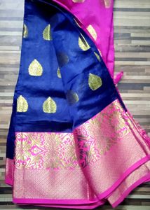 Pink &amp; Blue Banarasi Silk Saree
