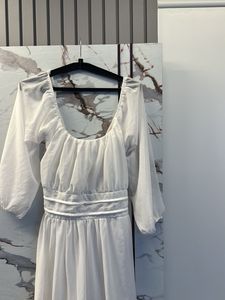 Chic White Puff Sleeve Mini Dress, Bust-34