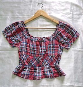 Trendy Plaid Puff Sleeve Top
