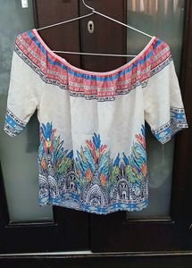 Boho Off-Shoulder Print Top - L Size