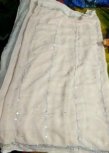 Party Wear, Class Look Peach Colour Saree With Pearl And Sequence Work
