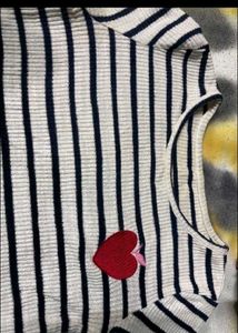 Striped Cropped T-Shirt with Heart Detail
