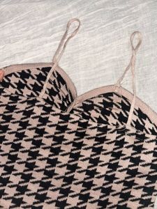 Houndstooth Knit Twist Front Crop Top