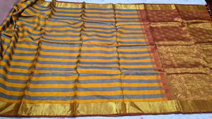 Elegant Yellow & Grey Striped Saree