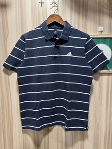 Adidas Navy Blue Striped Polo T-Shirt