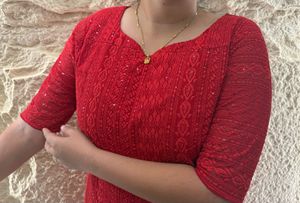 Red Embroidered Kurta