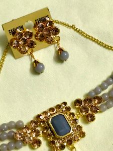 Elegant Grey Bead Necklace &amp; Earring Set