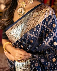 Exquisite Navy Blue Banarasi Silk Saree