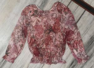 Chic Floral Print Sheer Blouse