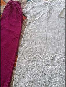 White Chikankari Kurta with Magenta Pant