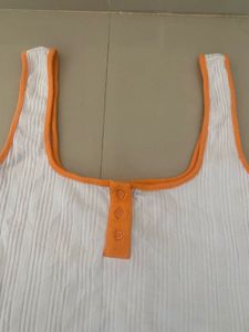Ribbed White Crop Tank with Orange Trim