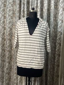 Striped Casual Top with Hood