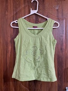 Light Green Sleeveless Top with Flower Detail