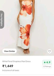 White Floral Strapless Maxi Dress