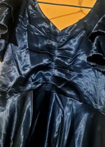 Elegant Blue high low Ruffled Dress