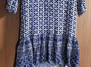 Boho Blue &amp; White Print Mini Dress