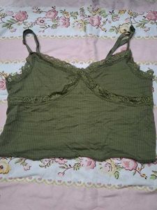 y2k Olive Green Lace Trim Cami Top