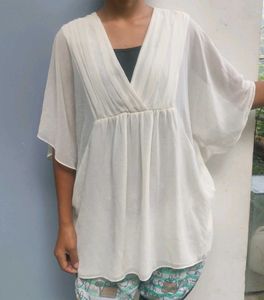 Elegant Off-White Flowy Tunic Top