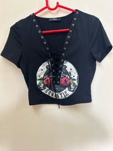 Shein Romantic Graphic Lace-Up Tee