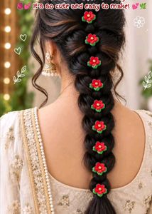 Handmade Red Flower Hair Bun Clips