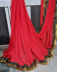 Pink And Gold Toned Sequinned Embroidered Saree