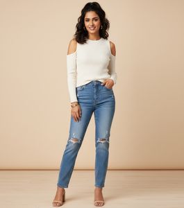 Zara Cream Ribbed Cutout Top