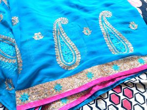 Stunning sky Blue Embroidered Saree🩵