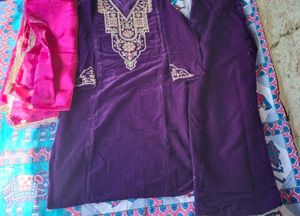 Elegant Purple Velvet Kurta Set