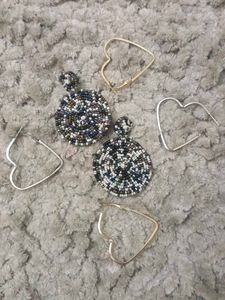 Beaded Circular Earrings and Two heart earring