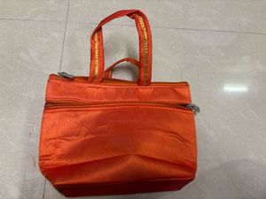 Vibrant Orange Zari &amp; Sequin Embroidered Ethnic Ha