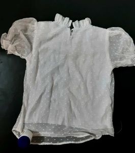 Sheer White Ruffled Neck Blouse