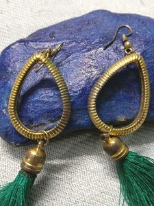 Green Tassel Drop Earrings