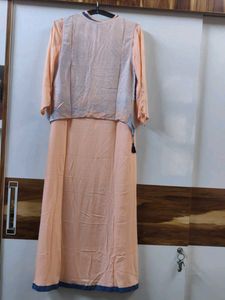 Peach Kurta with Blue Tie-Dye Shrug