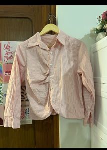 Chic Pink Striped Ruched Shirt