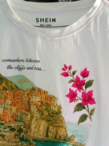 Shein White Cinqueterre Italy Graphic T-Shirt