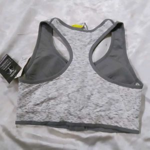 Grey Zip Front Sports Bra