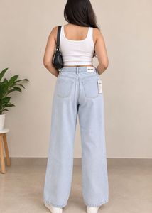 freakins Light Wash Ripped Wide Leg Jeans