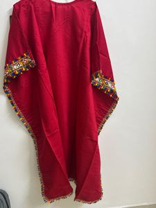 Red Embroidered Kaftan Set