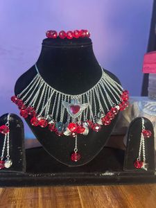 Red Crystal Heart Wings Jewellery Set
