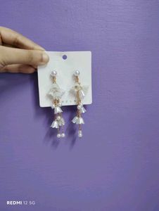 Elegant White Flower Pearl Dangle Earrings