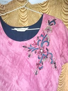 Pink And Blue Dress With Design Patch
