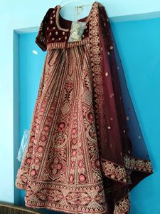 Exquisite Maroon Velvet Lehenga Choli with dupatta