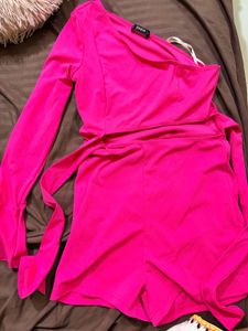 Hot Pink One-Shoulder Cut-Out Romper