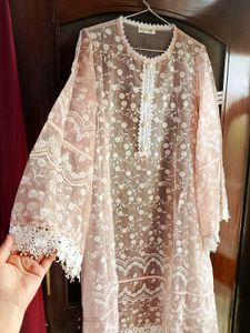 Organza Lace Kurta with Floral Embroidery