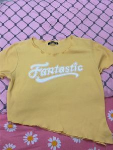 Yellow "Fantastic" Graphic Crop Top