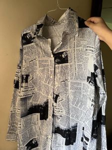 Newspaper Print Shirt Dress