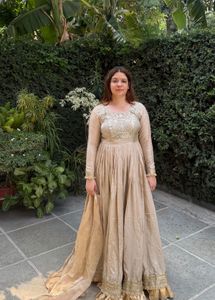 Elegant Beige Anarkali Gown with bottom