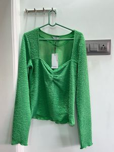 Chic Textured Green Long Sleeve Top