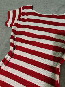 Red &amp; White Striped Lace Top